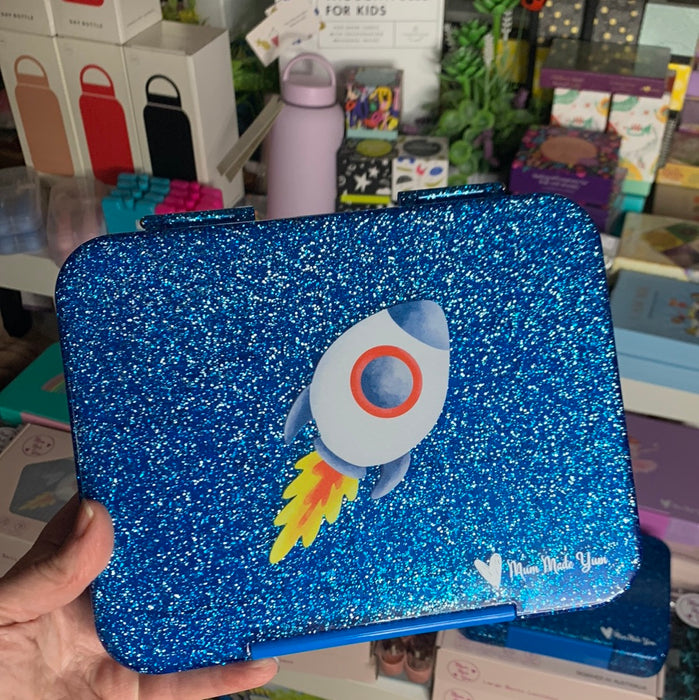 Bento Lunchbox (Large) - Light Blue Rocket Glitter