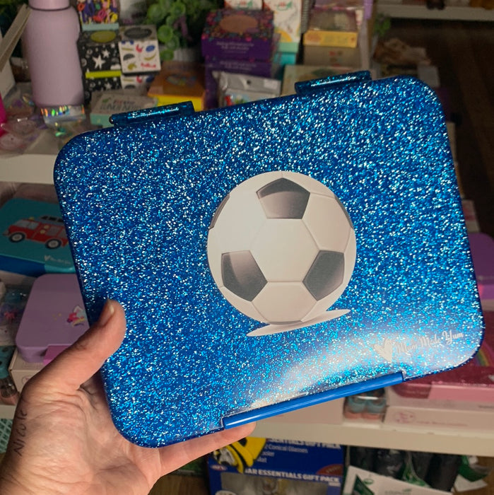 Bento Lunchbox (Large) - Blue Soccer Glitter