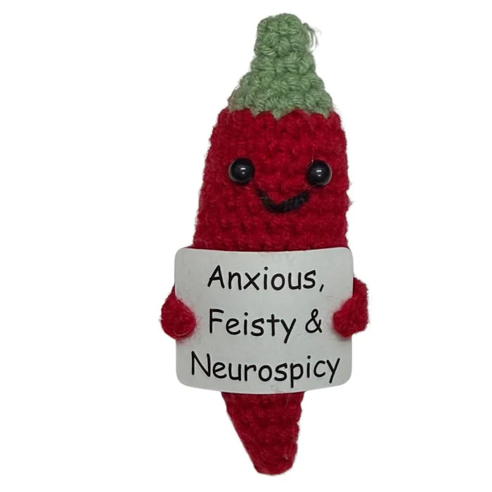 Anxious, Feisty & Neurospicy Chilli  - Mini Hand Crochet Plush Support