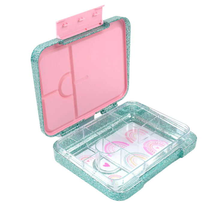 Bento Lunchbox (Large) - Aqua Rainbow Glitter