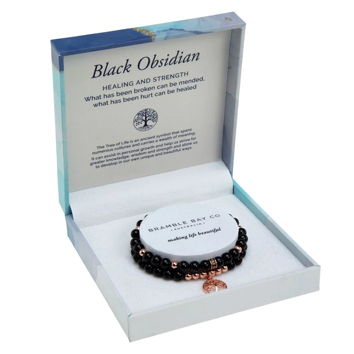 Crystal Bracelet Set | Black Obsidian Rose Gold