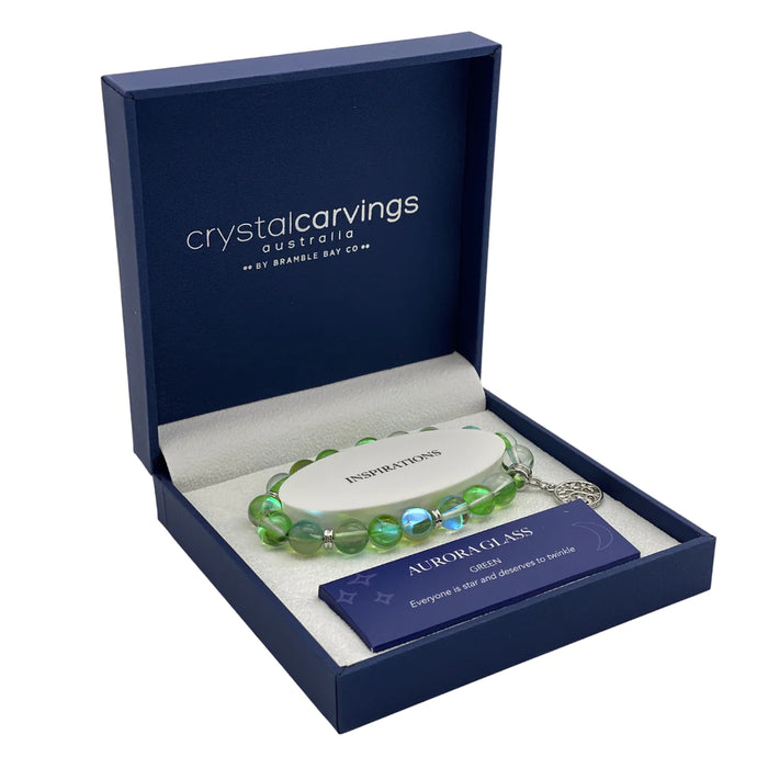 Crystal Carvings Bracelet | Green Aurora Glass