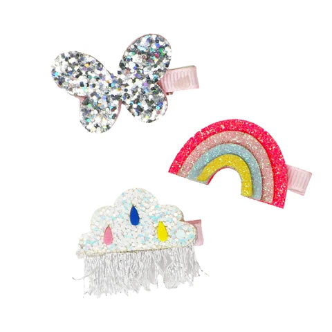 Pink Poppy | Hair Clip - Glitter Rainbow & Cloud