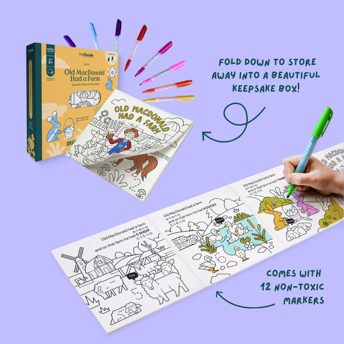 Hey Doodle | Old MacDonald Had a Farm Tales - Reusable Colouring Book