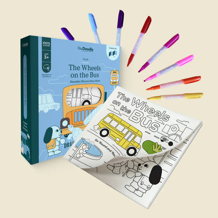 Hey Doodle | Wheels on the Bus Tales - Reusable Colouring Book