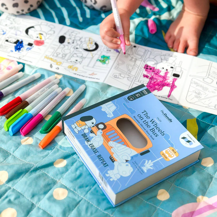 Hey Doodle | Wheels on the Bus Tales - Reusable Colouring Book