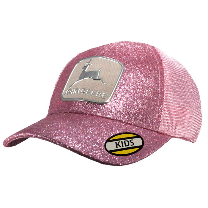 John Deere Cap-Pink Vintage Logo Patch Glitter Mesh - Toddler