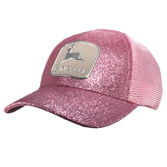 John Deere Cap-Pink Vintage Logo Patch Glitter Mesh