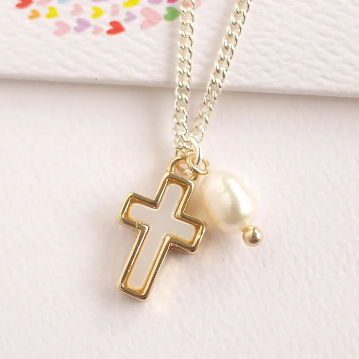 Lauren Hinkley | Cross Pendant Necklace with Fresh Water Pearl