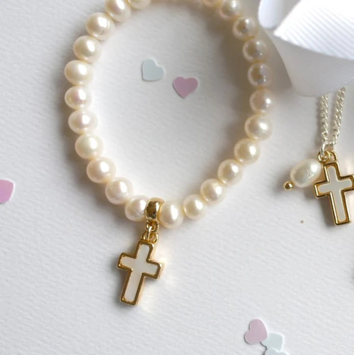 Lauren Hinkley | Pearl Bracelet with Cross Charm