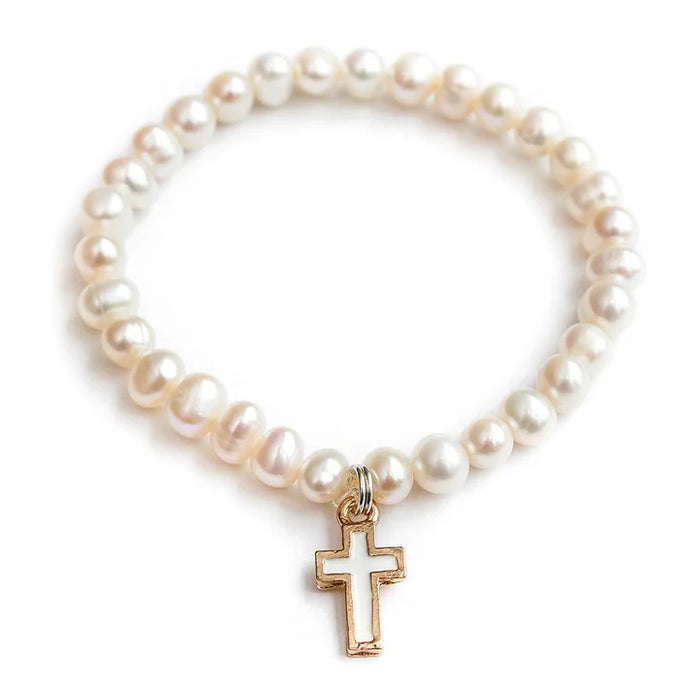 Lauren Hinkley | Pearl Bracelet with Cross Charm