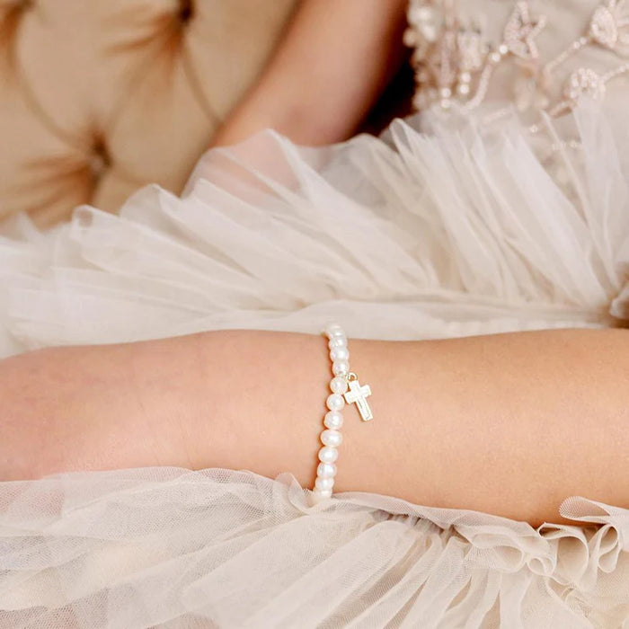 Lauren Hinkley | Pearl Bracelet with Cross Charm