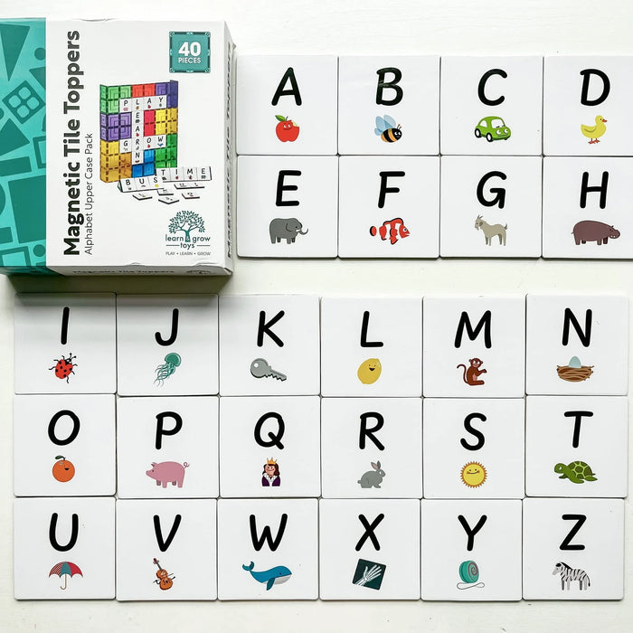 Learn & Grow Toys | Magnetic Tile Toppers | Alphabet Upper Case