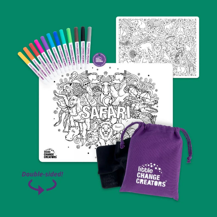 Little Change Creators | Reusable Colouring Mat | Safari - Large