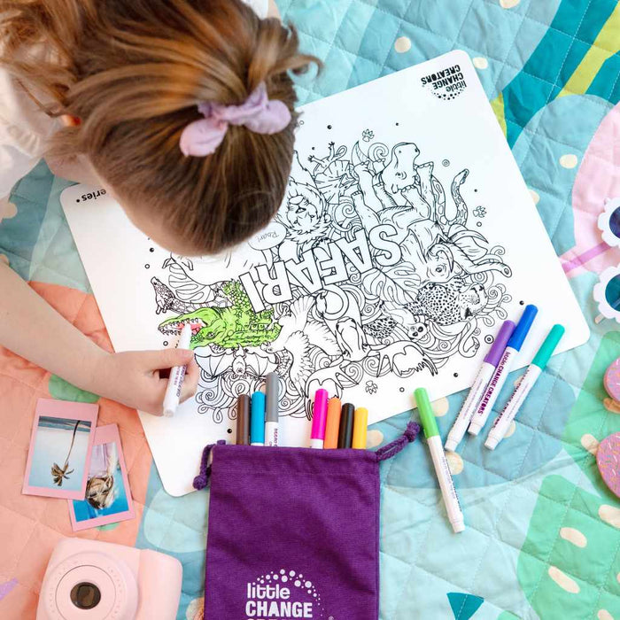 Little Change Creators | Reusable Colouring Mat | Safari - Large