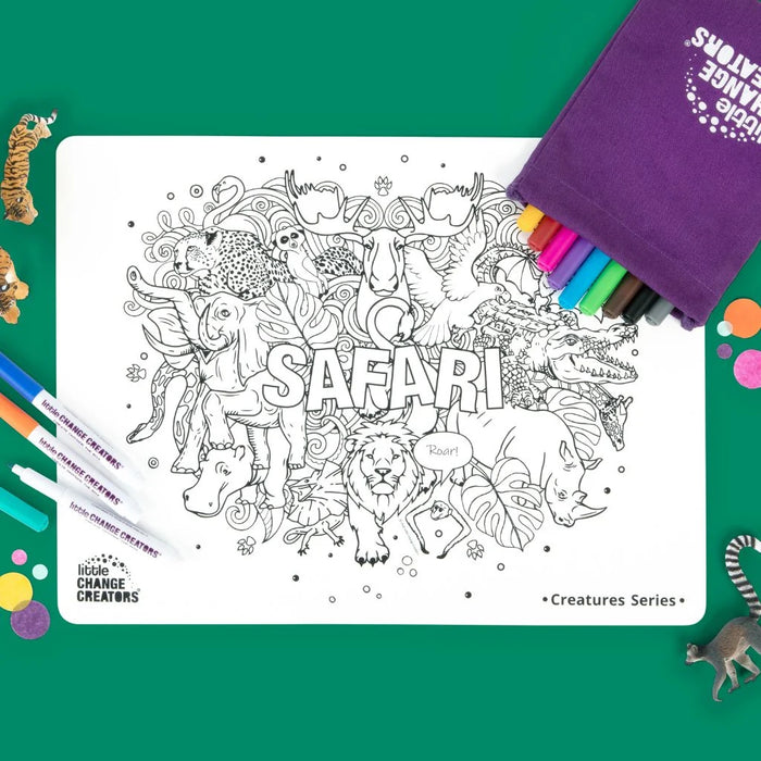 Little Change Creators | Reusable Colouring Mat | Safari - Large