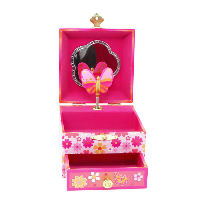 Pink Poppy | Small Musical Jewellery Box | Vibrant Vacation Butterfly