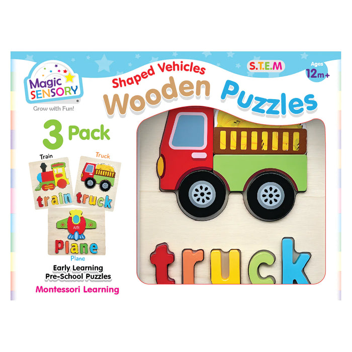 Magic Sensory | Shaped Vehicles Wooden Puzzles Triple Pack