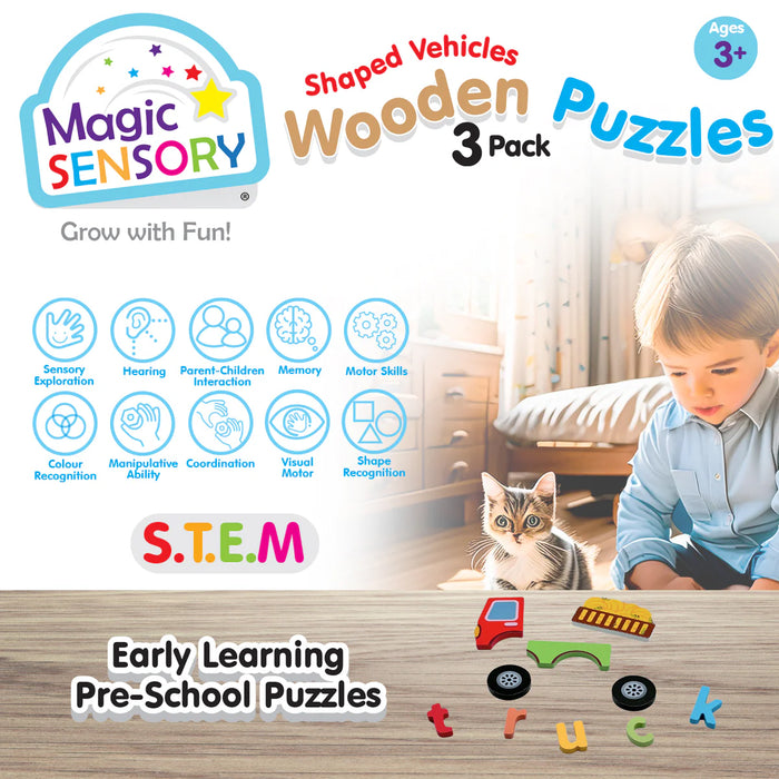 Magic Sensory | Shaped Vehicles Wooden Puzzles Triple Pack