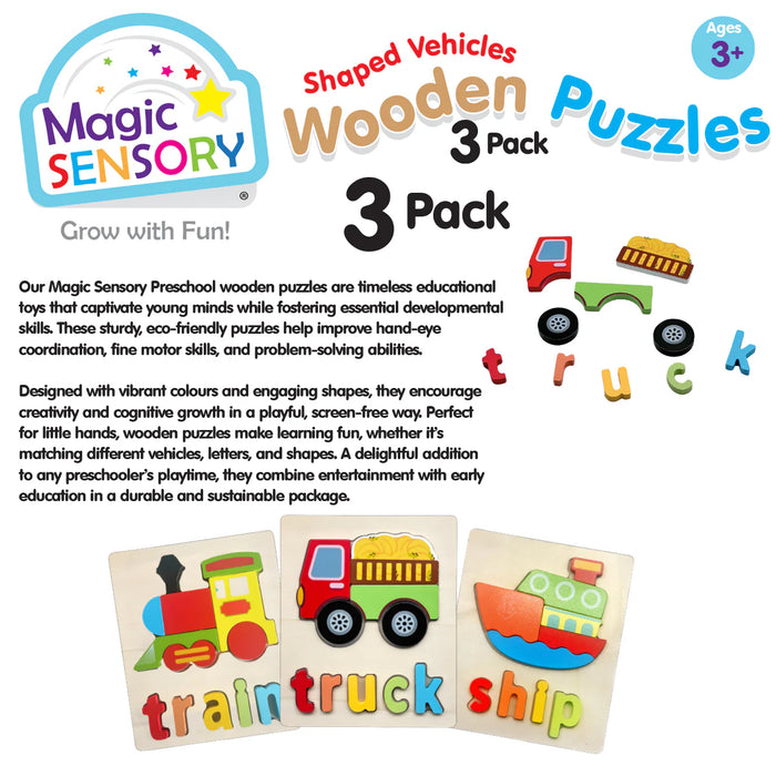 Magic Sensory | Shaped Vehicles Wooden Puzzles Triple Pack