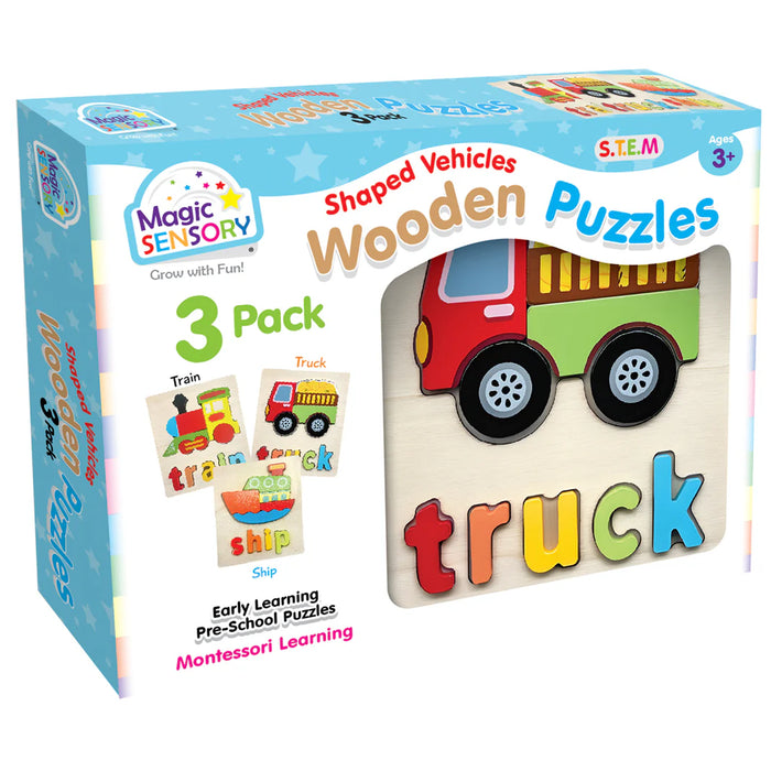 Magic Sensory | Shaped Vehicles Wooden Puzzles Triple Pack