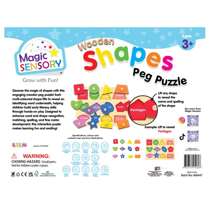 Magic Sensory | Wooden Shapes Peg Puzzle