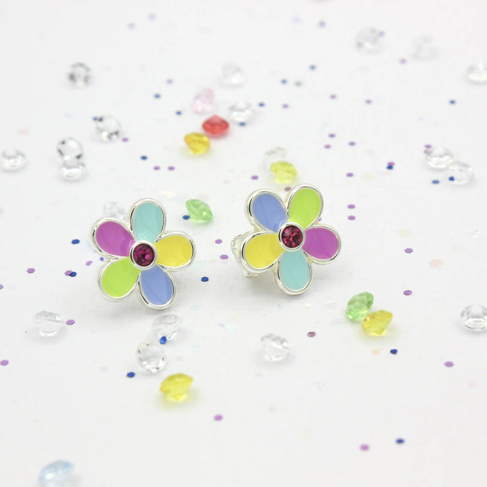 Mon Coco | Rainbow Flower Clip-On Earrings