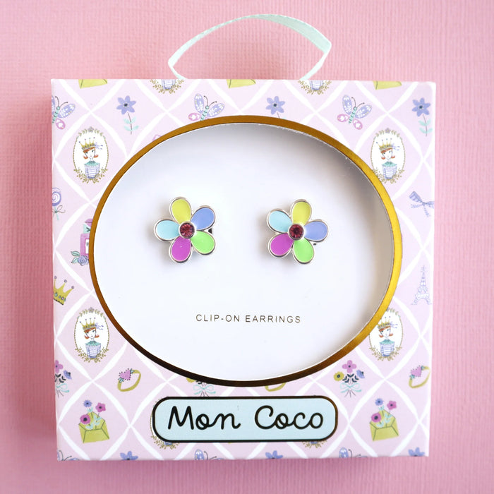 Mon Coco | Rainbow Flower Clip-On Earrings