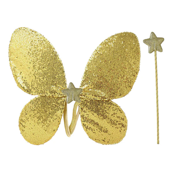 Pink Poppy | Gold Sequin Wings & Glitter Star Wand set