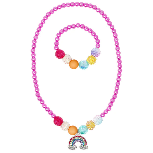 Pink Poppy | Necklace & Bracelet Set - Rainbow