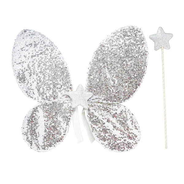 Pink Poppy | Silver Sequin Wings & Glitter Star Wand set