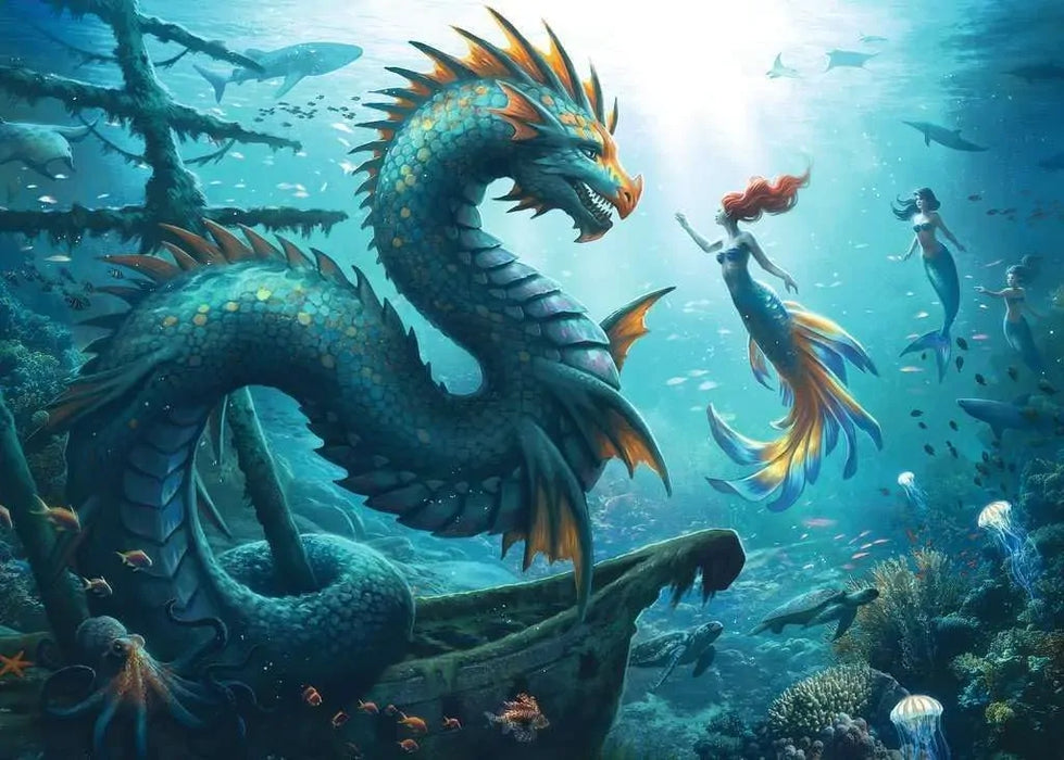 Ravensburger Puzzle | 1000pc | Enchanted Depth:  Dragon, Mermaid & Turtles