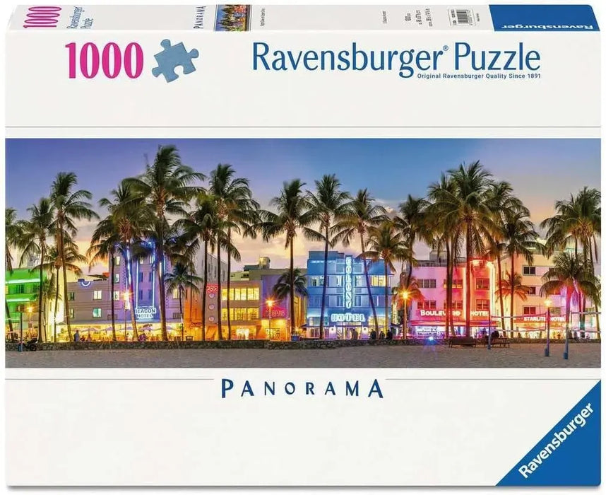 Ravensburger Puzzle | 1000pc Panorama | Night Glow on Ocean Drive