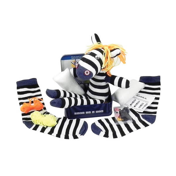 Sock Zebra in a Tin