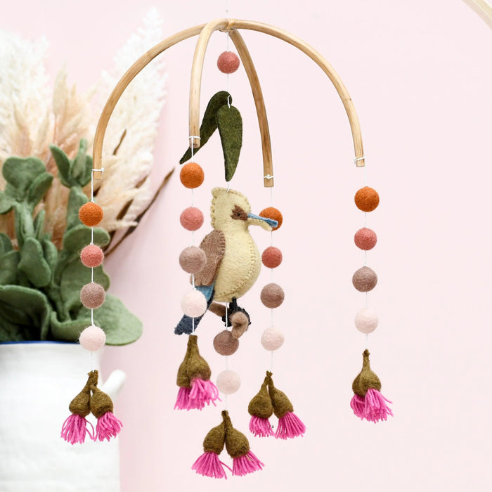 Tara Treasures | Felt Baby Cot Mobile - Kookaburra with Gum Blossoms