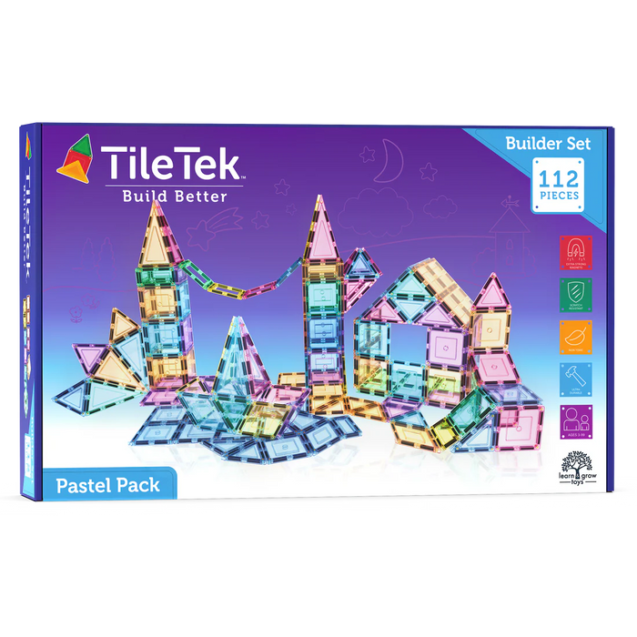 TileTek | Magnetic Tiles | 112 Piece Pastel Builders Set