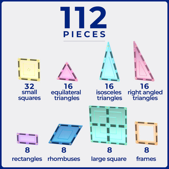 TileTek | Magnetic Tiles | 112 Piece Pastel Builders Set