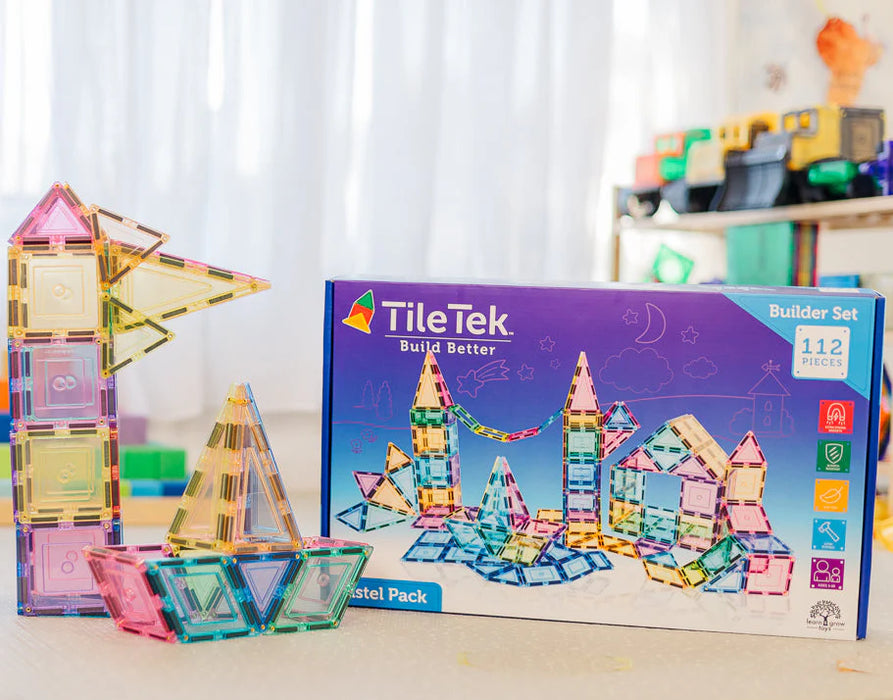 TileTek | Magnetic Tiles | 112 Piece Pastel Builders Set