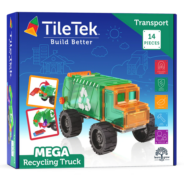 TileTek | Magnetic Tiles | 14 Piece Mega Recycling Truck