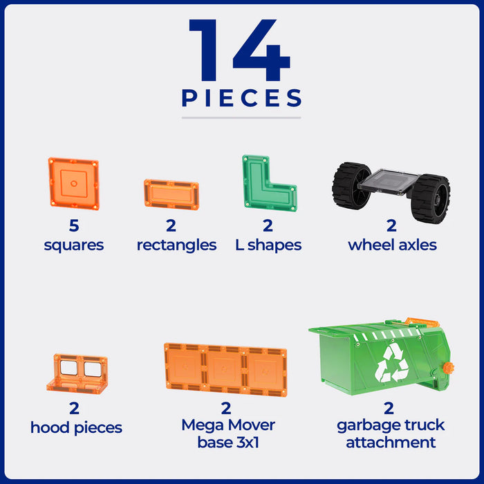 TileTek | Magnetic Tiles | 14 Piece Mega Recycling Truck