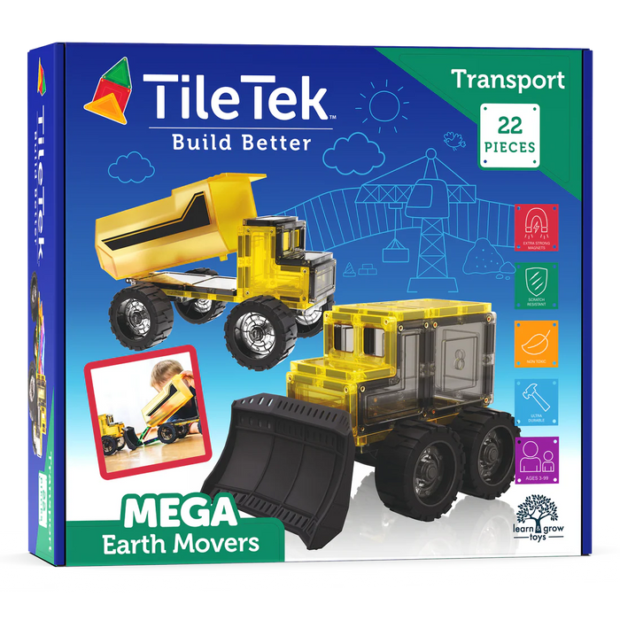 TileTek | Magnetic Tiles | 22 Piece Mega Earth Movers