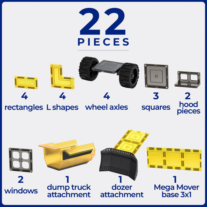 TileTek | Magnetic Tiles | 22 Piece Mega Earth Movers