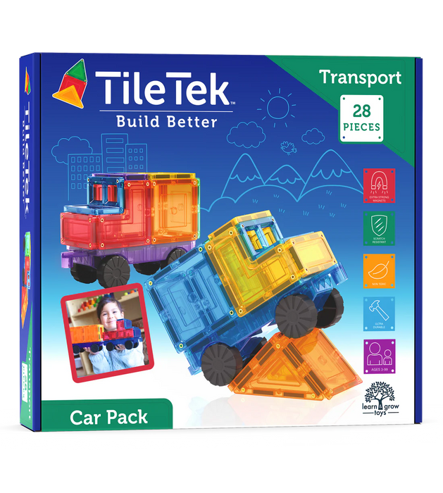 TileTek | Magnetic Tiles | 28 Piece Car Set