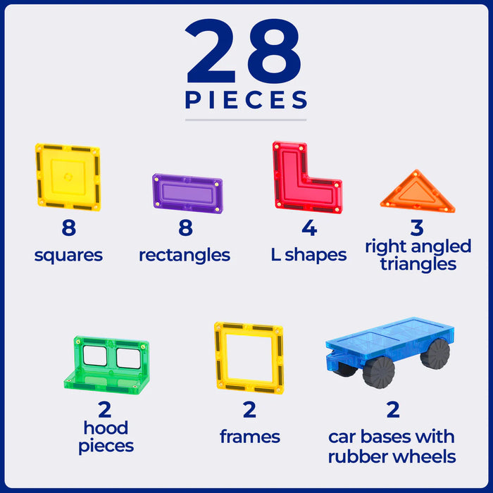 TileTek | Magnetic Tiles | 28 Piece Car Set
