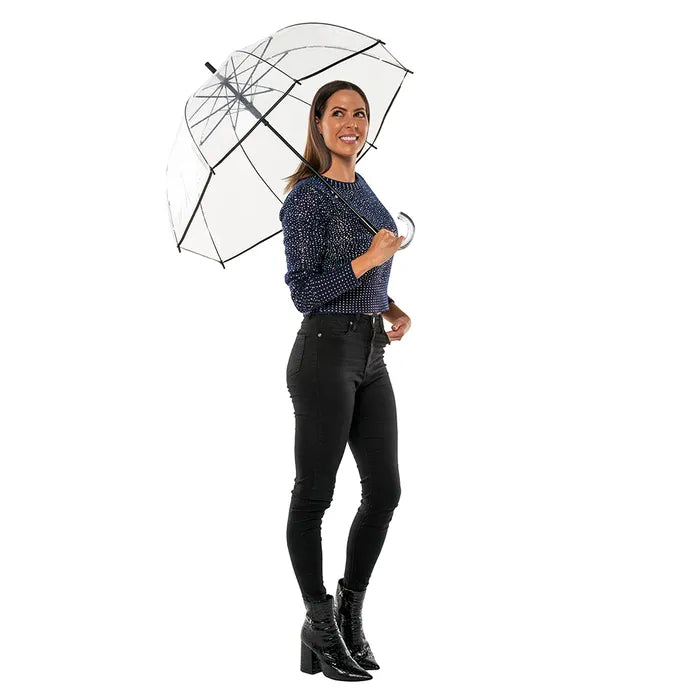 Umbrella | Adult | Clear Birdcage | Thin Black Piping