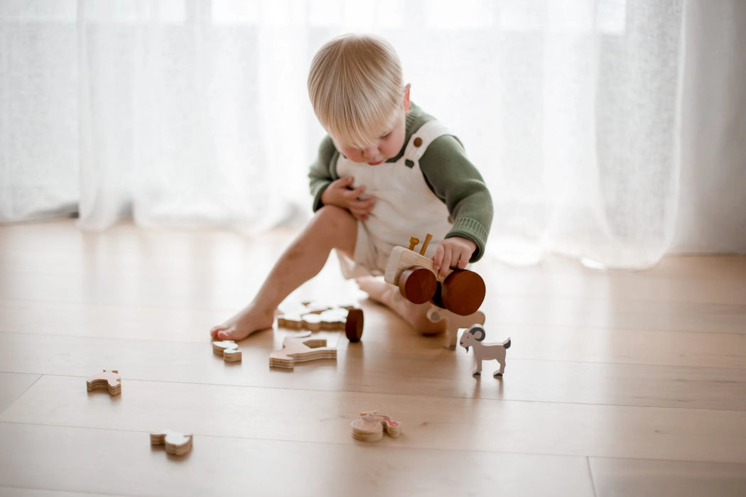 Wooden Farm Animals & Tractor Set