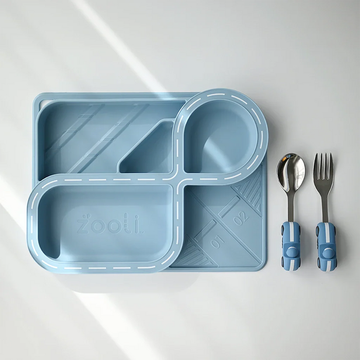 Zooli | Children's Dinnerware Set - Powder Blue Racetrack
