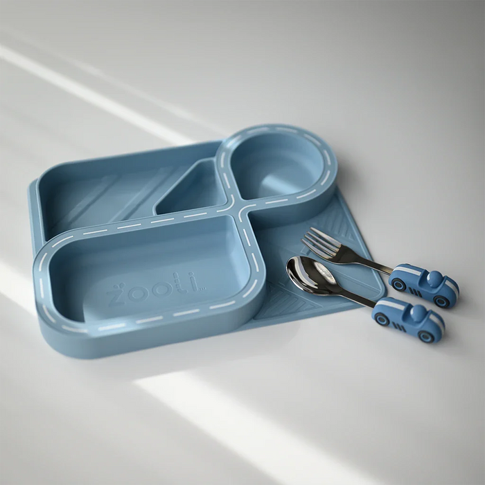 Zooli | Children's Dinnerware Set - Powder Blue Racetrack