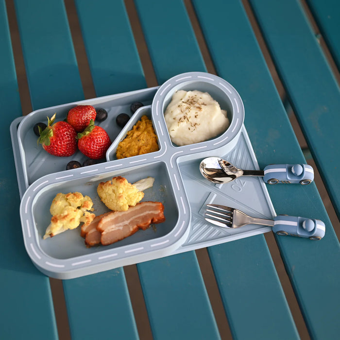 Zooli | Children's Dinnerware Set - Powder Blue Racetrack