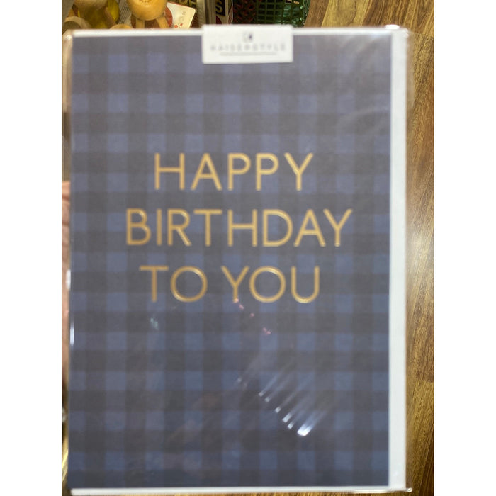 Birthday Card - Navy Gingham